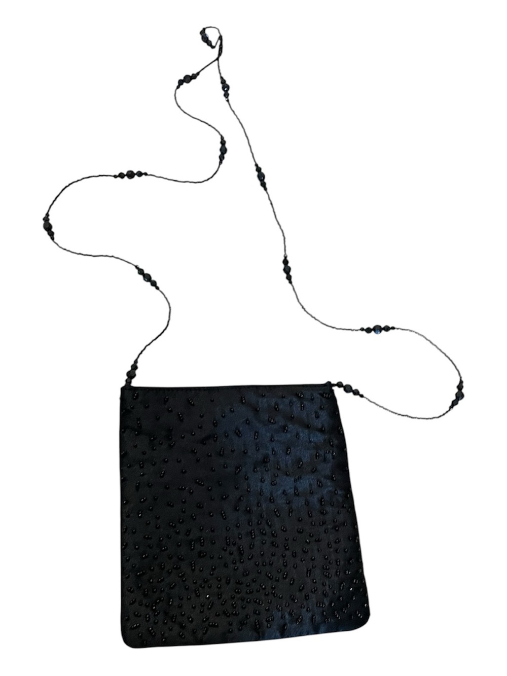 Beaded Black Crossbody Bag with Decorative Strap